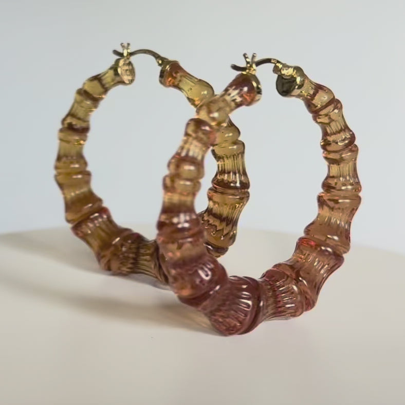 Rum & Coke Lucite bamboo hoop earrings video showing transparent amber and brown tones