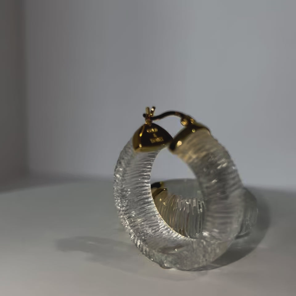 Clear Diamond Cut Wide Lucite Hoop Earrings