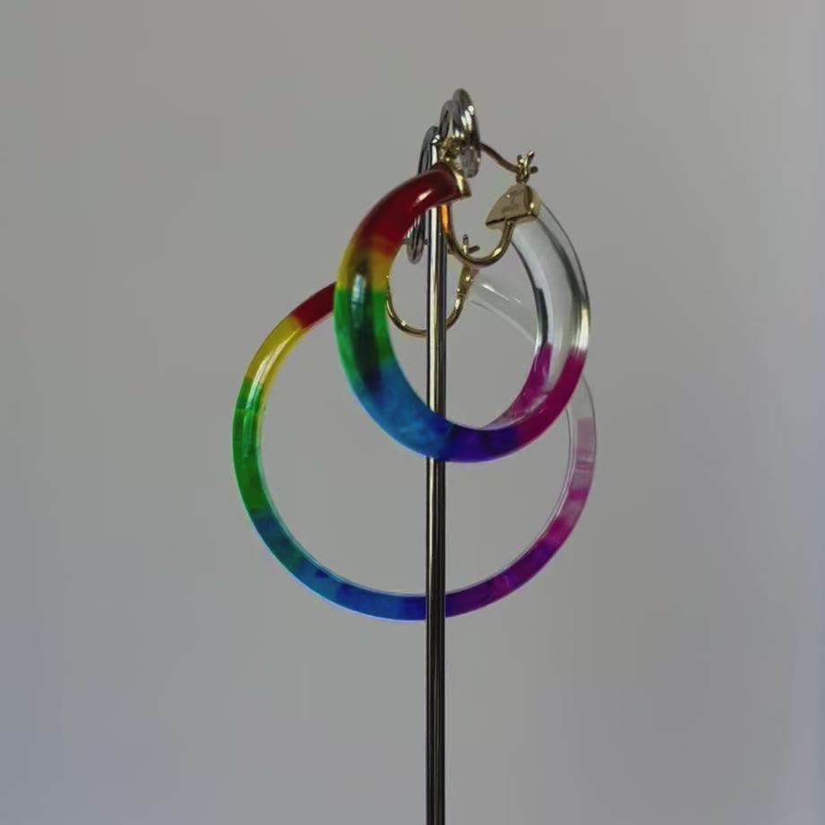 PRIDE Rainbow Tie Dye Lucite Small Hoops