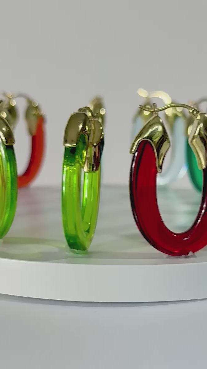 Carved Oval Lucite Birthstone Hoop Earrings - PRE ORDER
