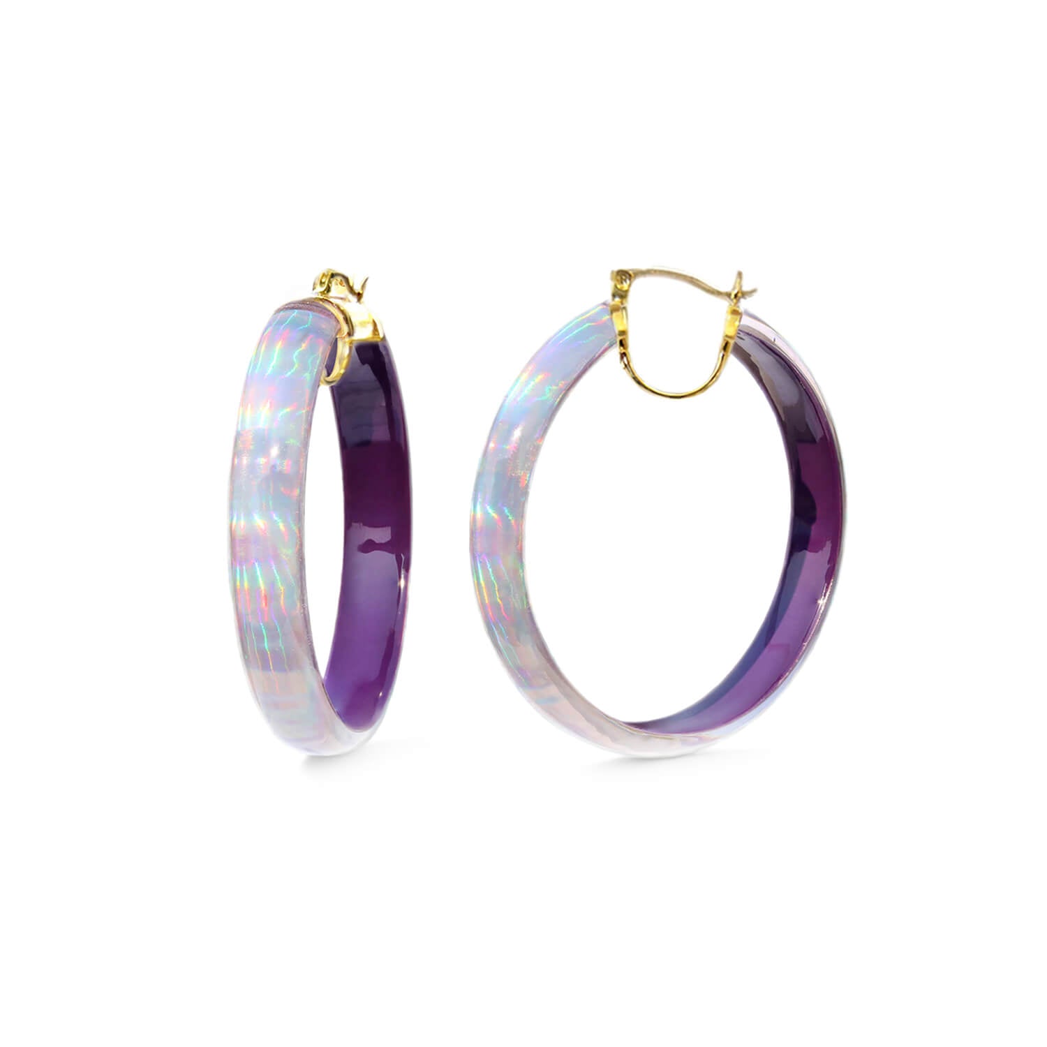 purple iridescent hoop earrings