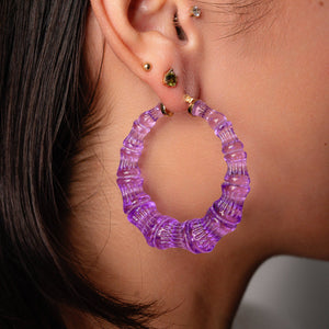 Purple Bamboo Hoop Earrings