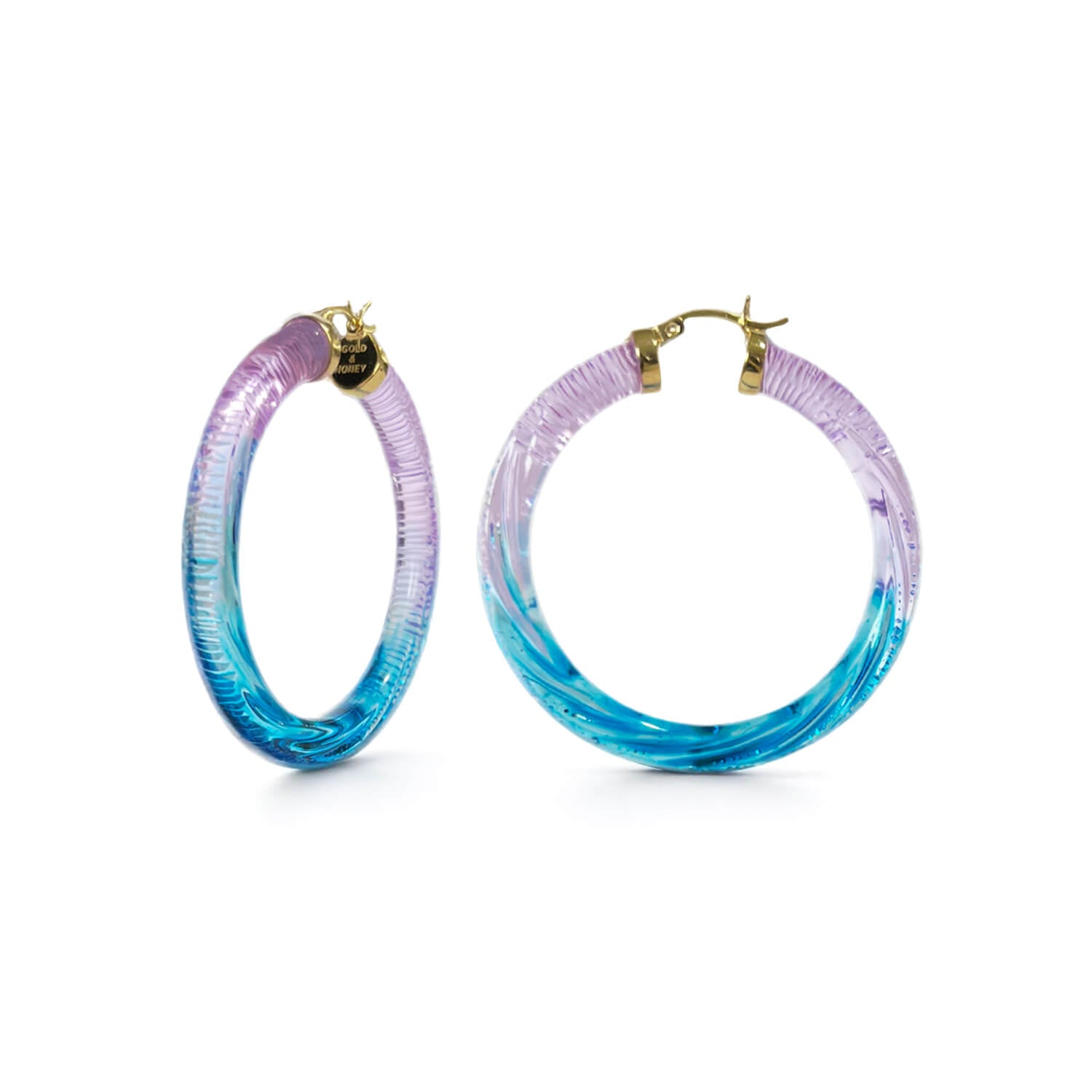 diamond cut earrings in purple and blue lucite