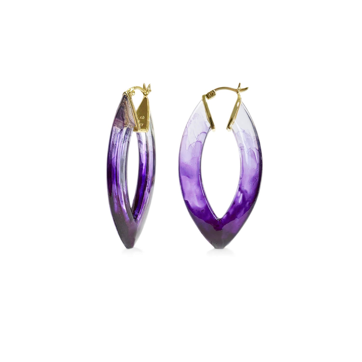 hand painted purple watercolor marquise hoop earrings