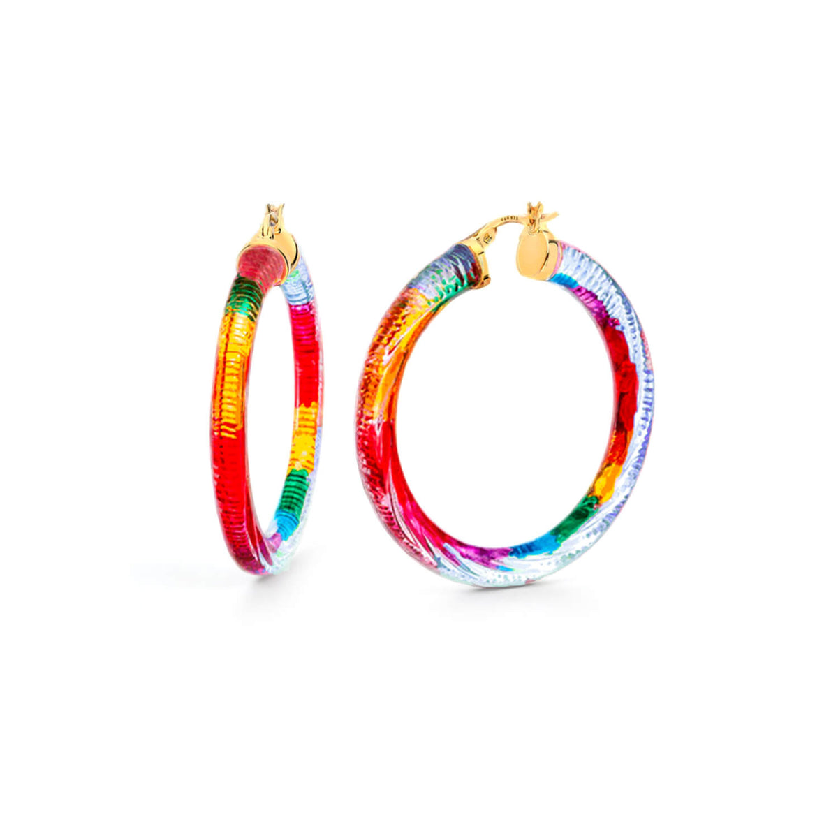 Blue Rainbow Painted INSTYLE Lucite Hoop Earrings
