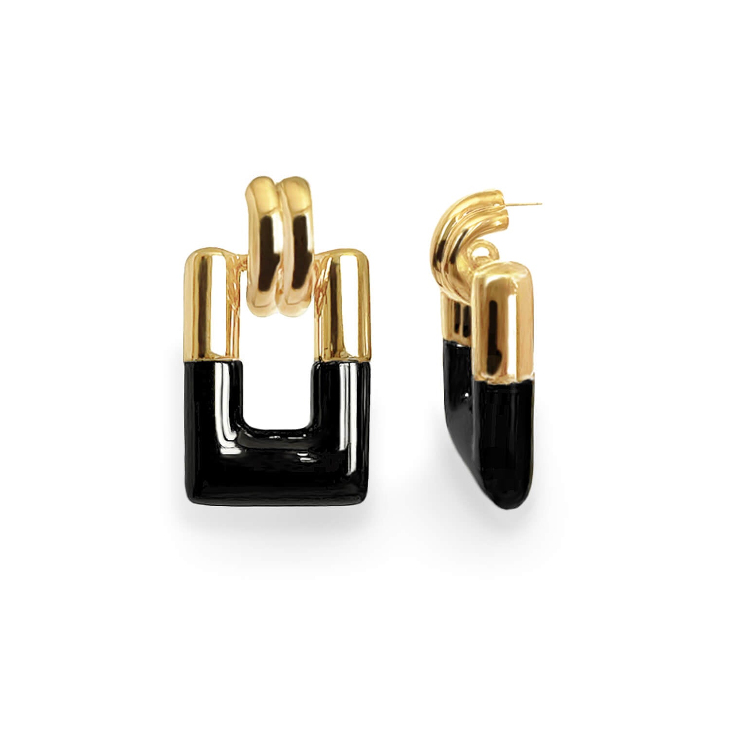 DOOR KNOCKER DROP AND DANGLE EARRINGS IN JET BLACK ONYX LUCITE 