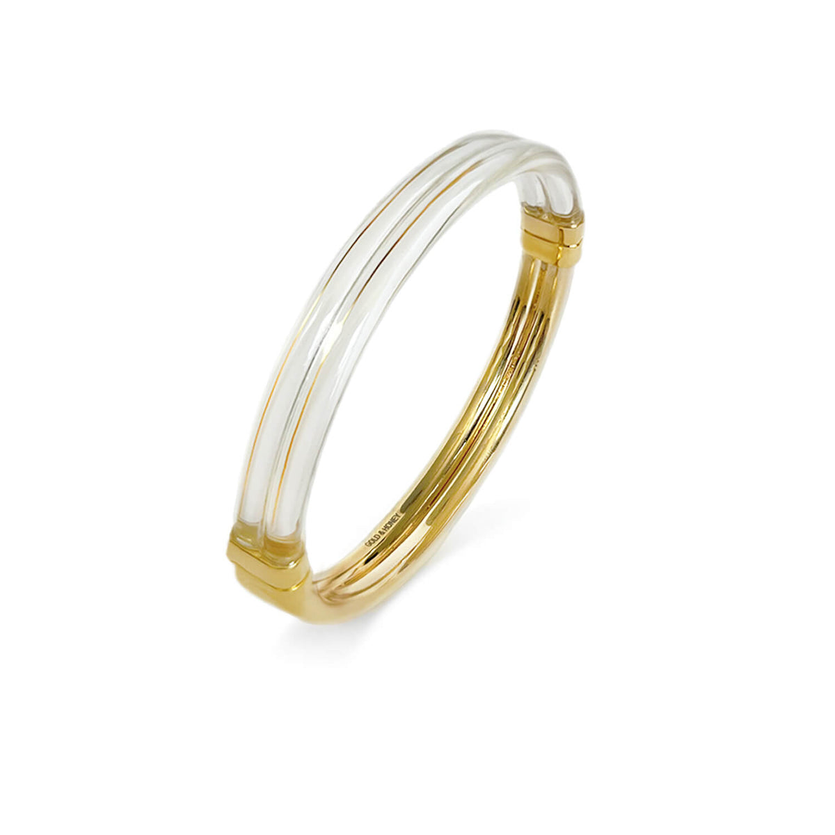 Ridge hinge bangle with lucite and gold in clear lucite