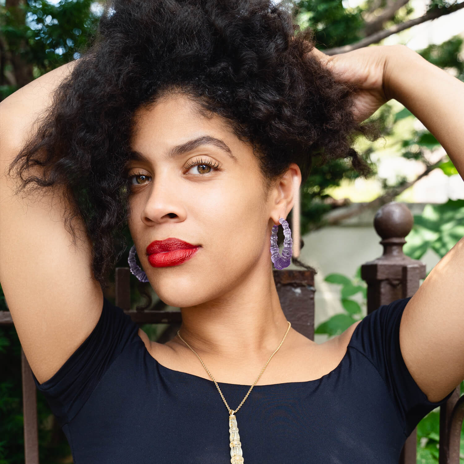 mauve purple bamboo hoop earrings