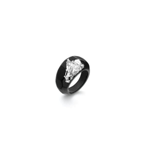 black onyx silver leaf ring