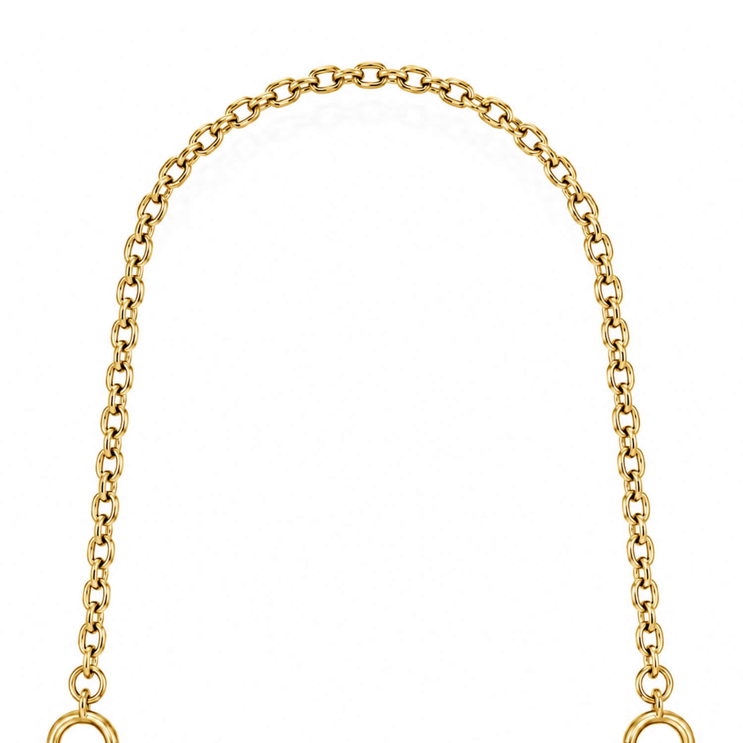 A close-up of a gold chain with oval links, shown against a plain white background.