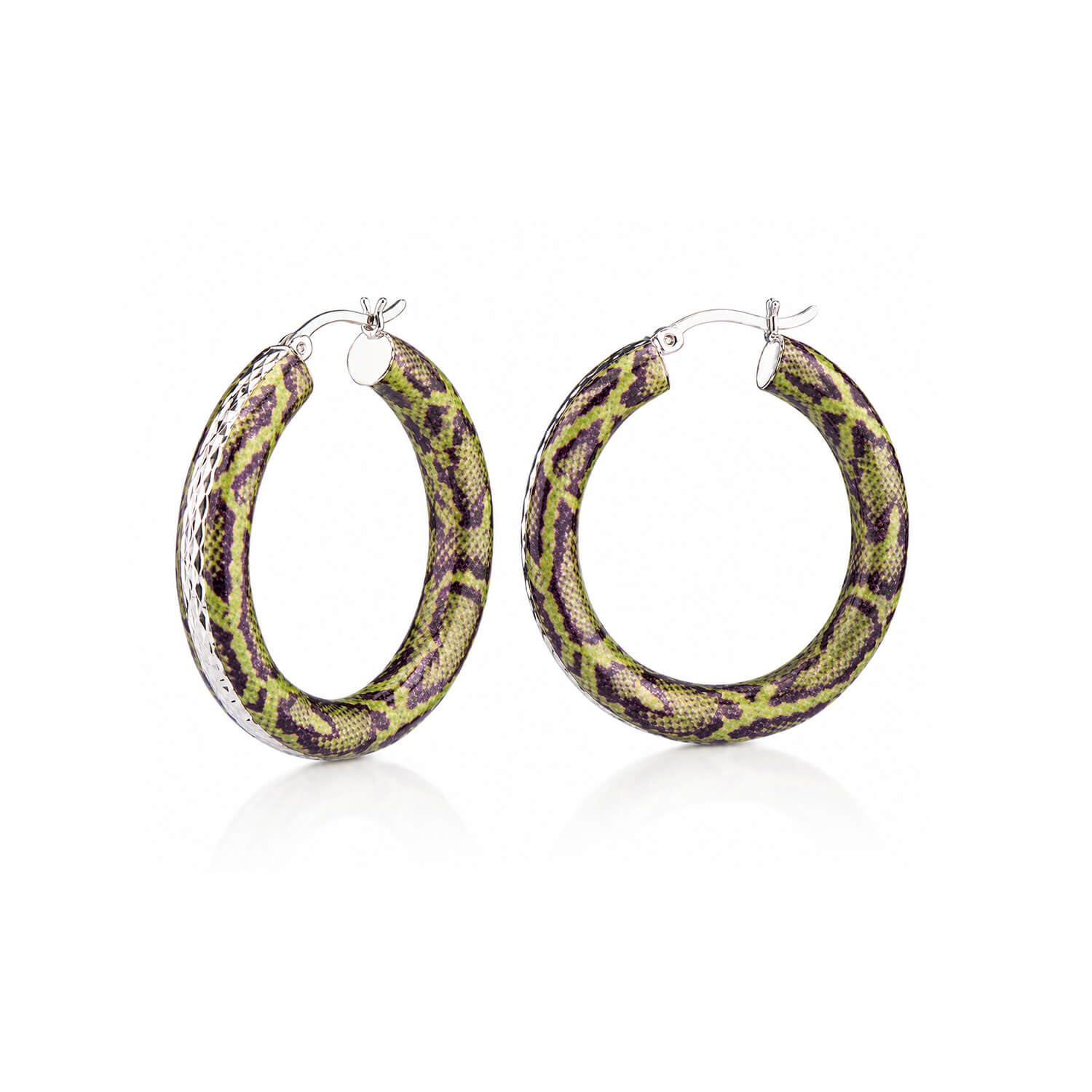 Animal Print Diamond Cut Hoop Earrings