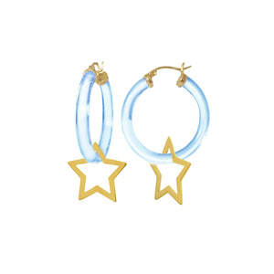 star charm hoop earrings in blue lucite