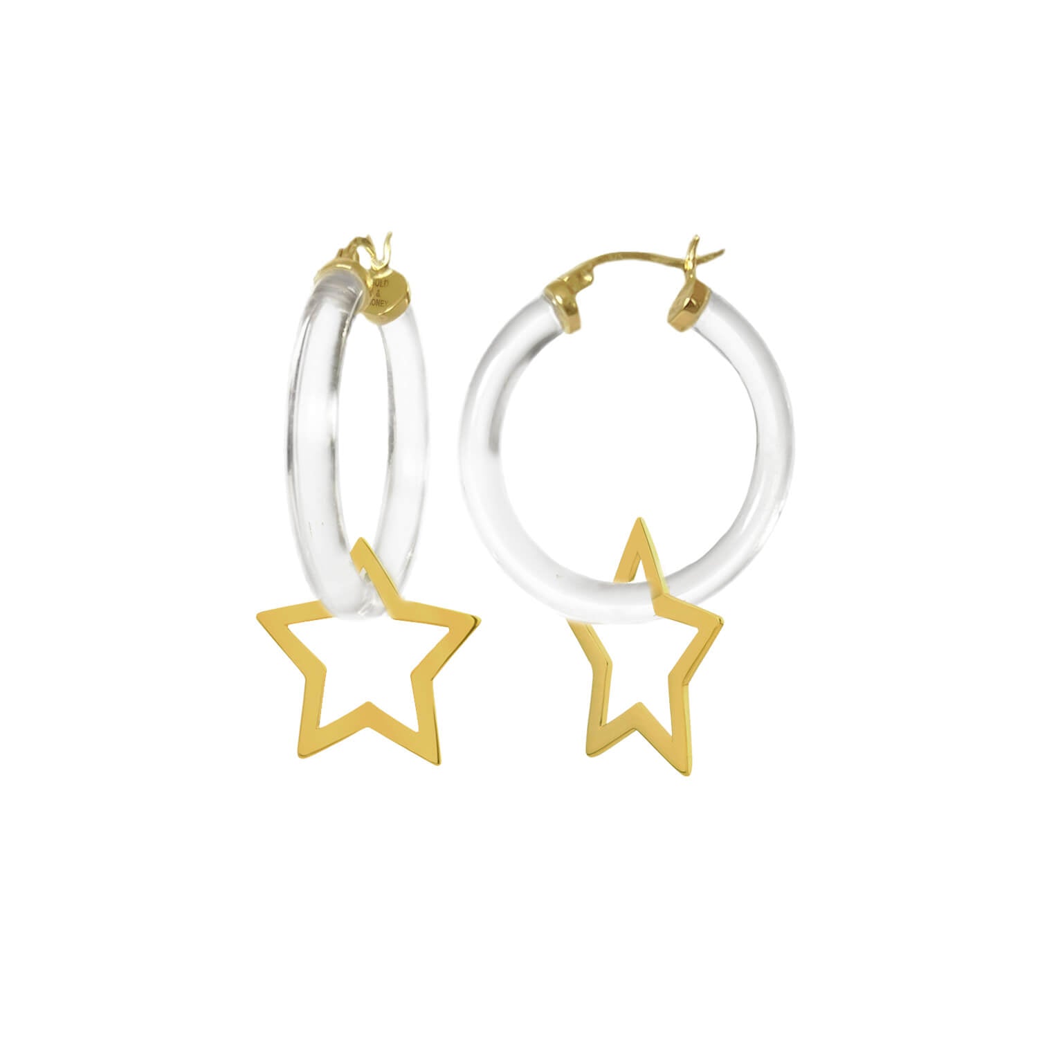 star charm hoop earrings in clear lucite