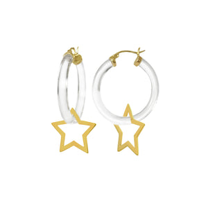 star charm hoop earrings in clear lucite