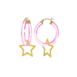 star charm hoop earrings in pink lucite
