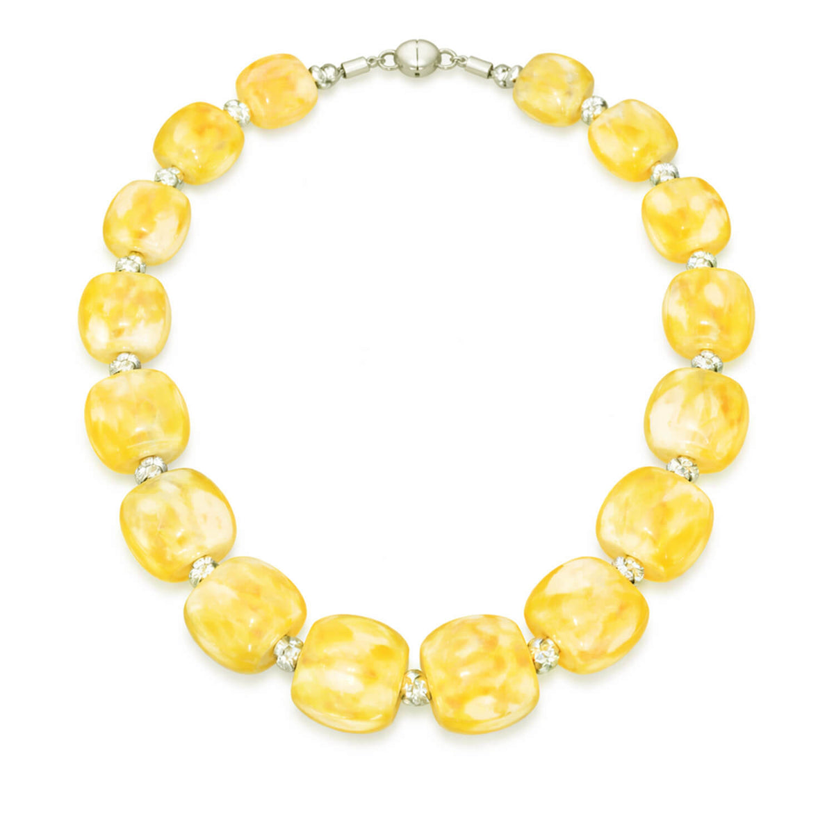 Necklace with yellow beads on a white background