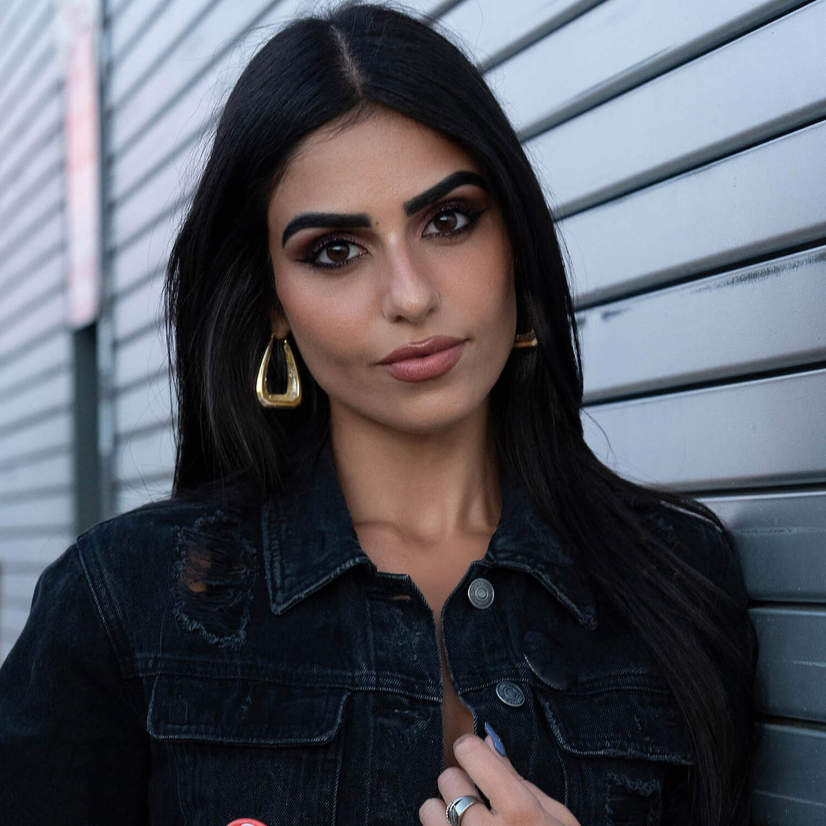 triangle faceted gold leaf hoop earrings