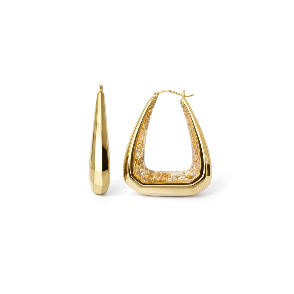 Gold hoop earrings on a white background