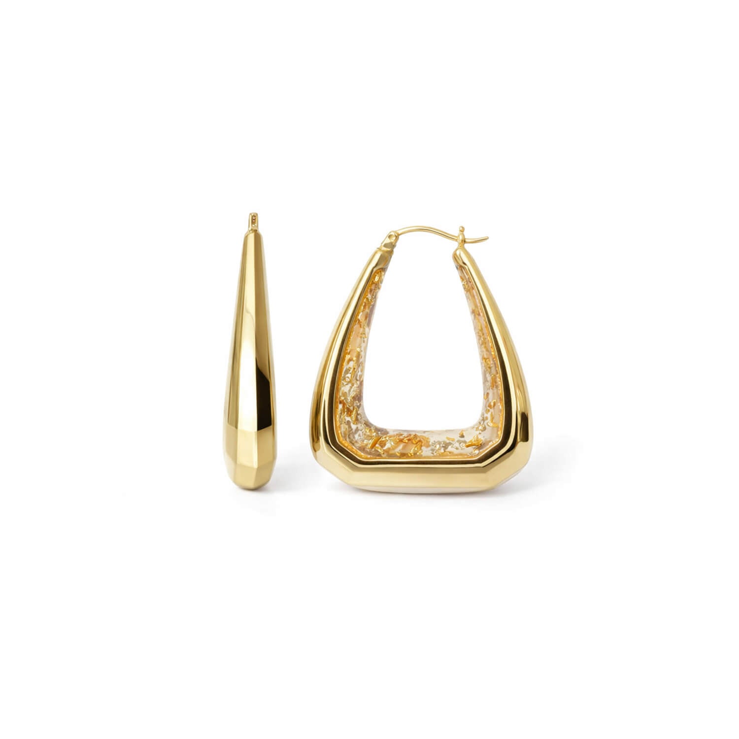 Gold hoop earrings on a white background