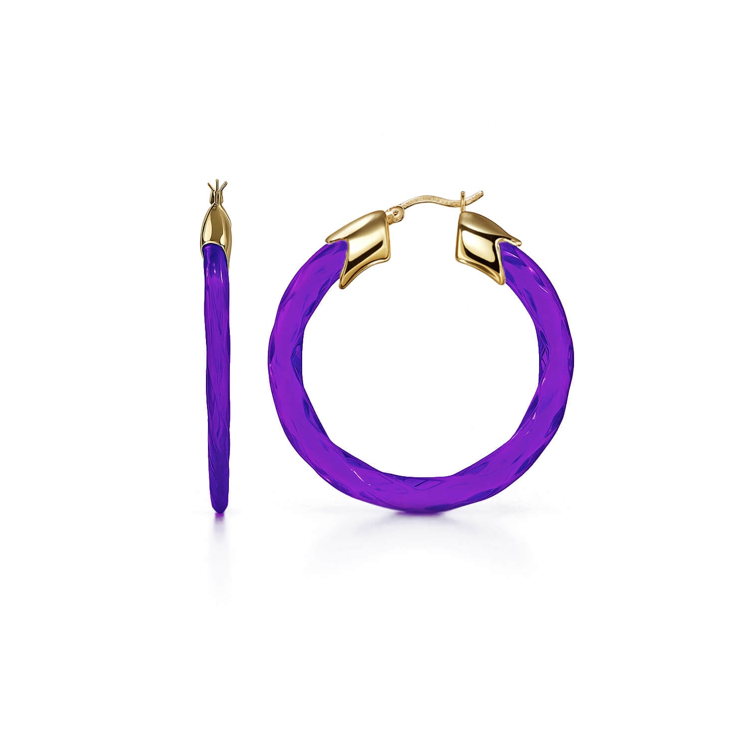 Swirl Twist Lucite Birthstone Hoop Earrings in Amethyst Purple