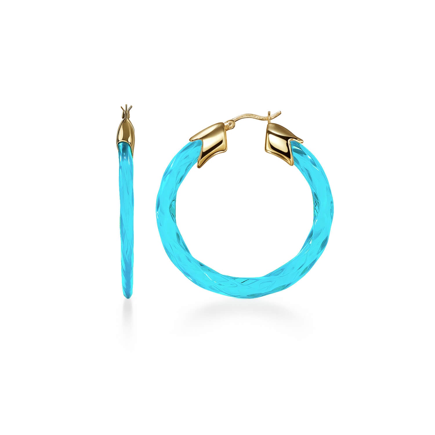 Swirl Twist Lucite Birthstone Hoop Earrings in Aquamarine Blue