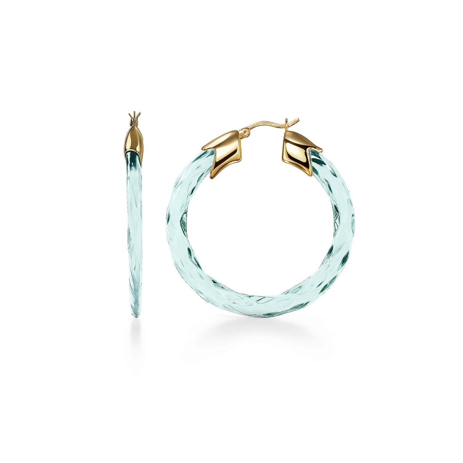 Swirl Twist Lucite Birthstone Hoop Earrings in Diamond Clear White