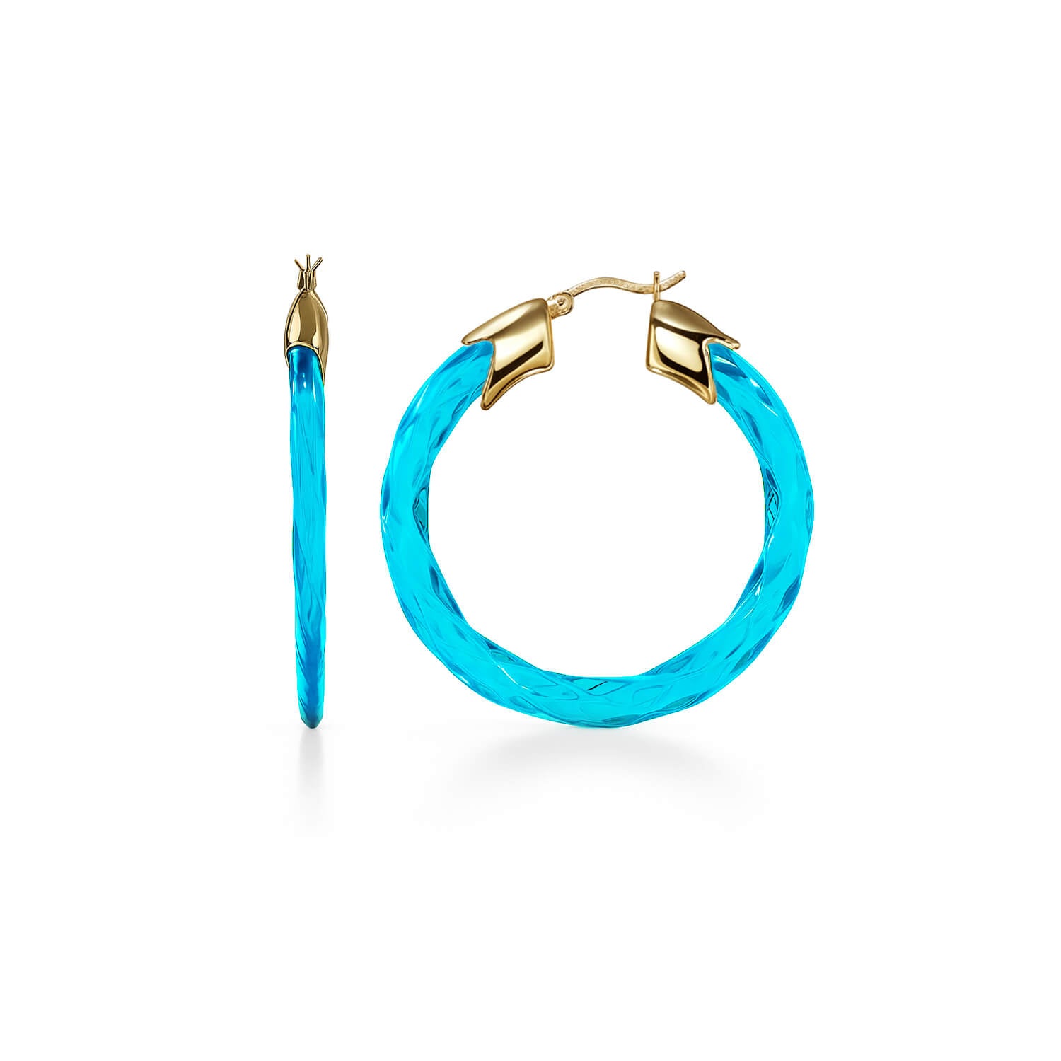 Swirl Twist Lucite Birthstone Hoop Earrings in Blue Topaz
