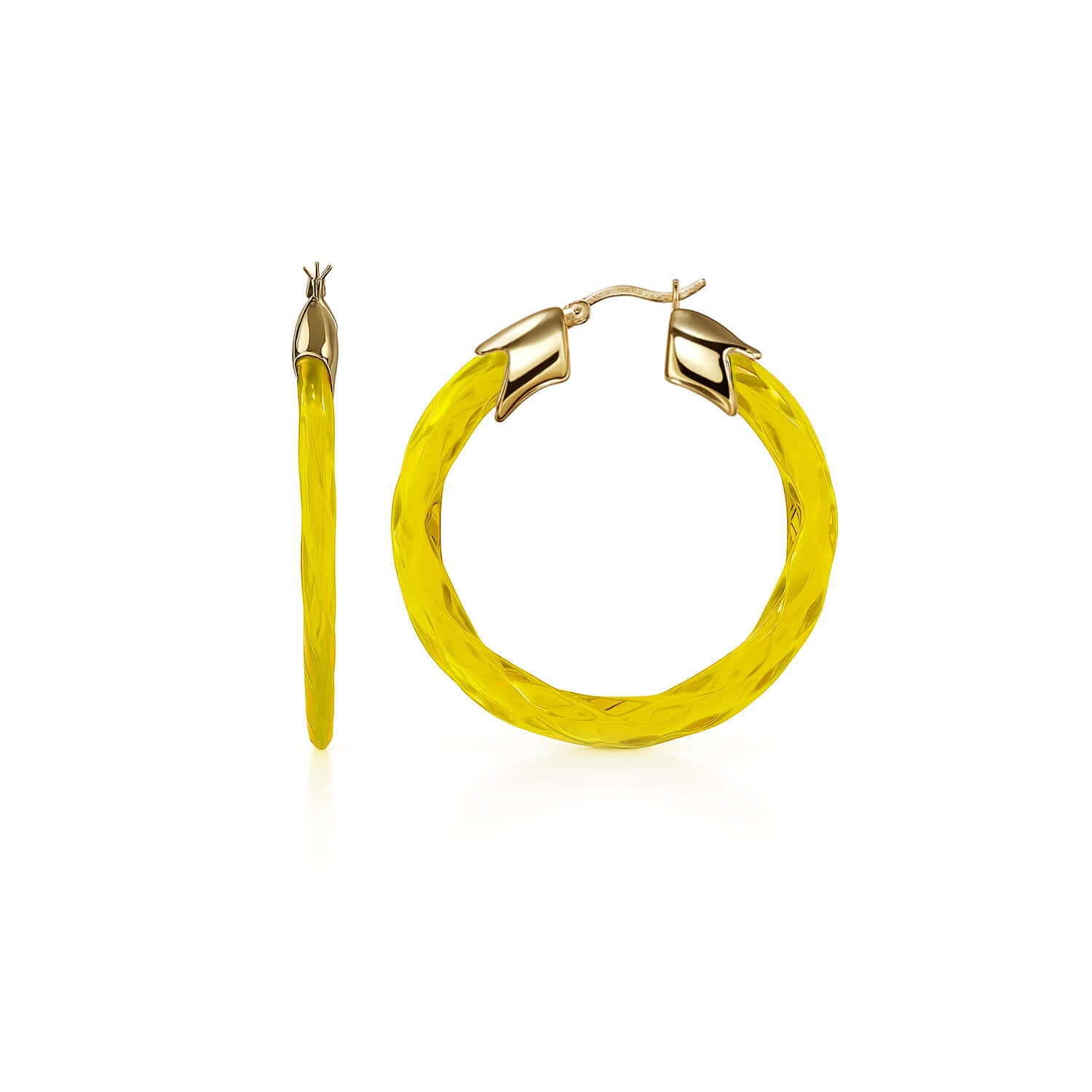 Swirl Twist Lucite Birthstone Hoop Earrings in Citrine Yellow