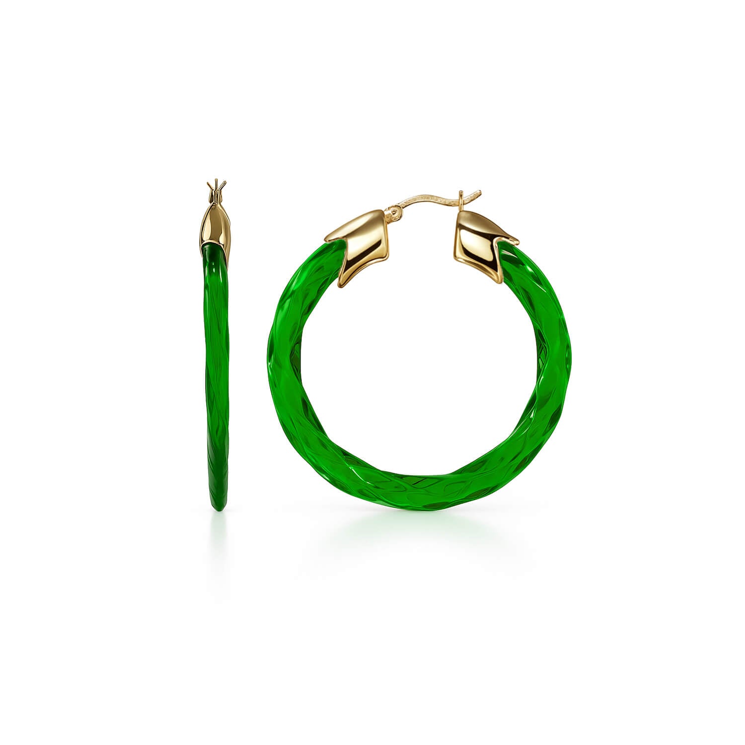 Swirl Twist Lucite Birthstone Hoop Earrings in Emerald Green