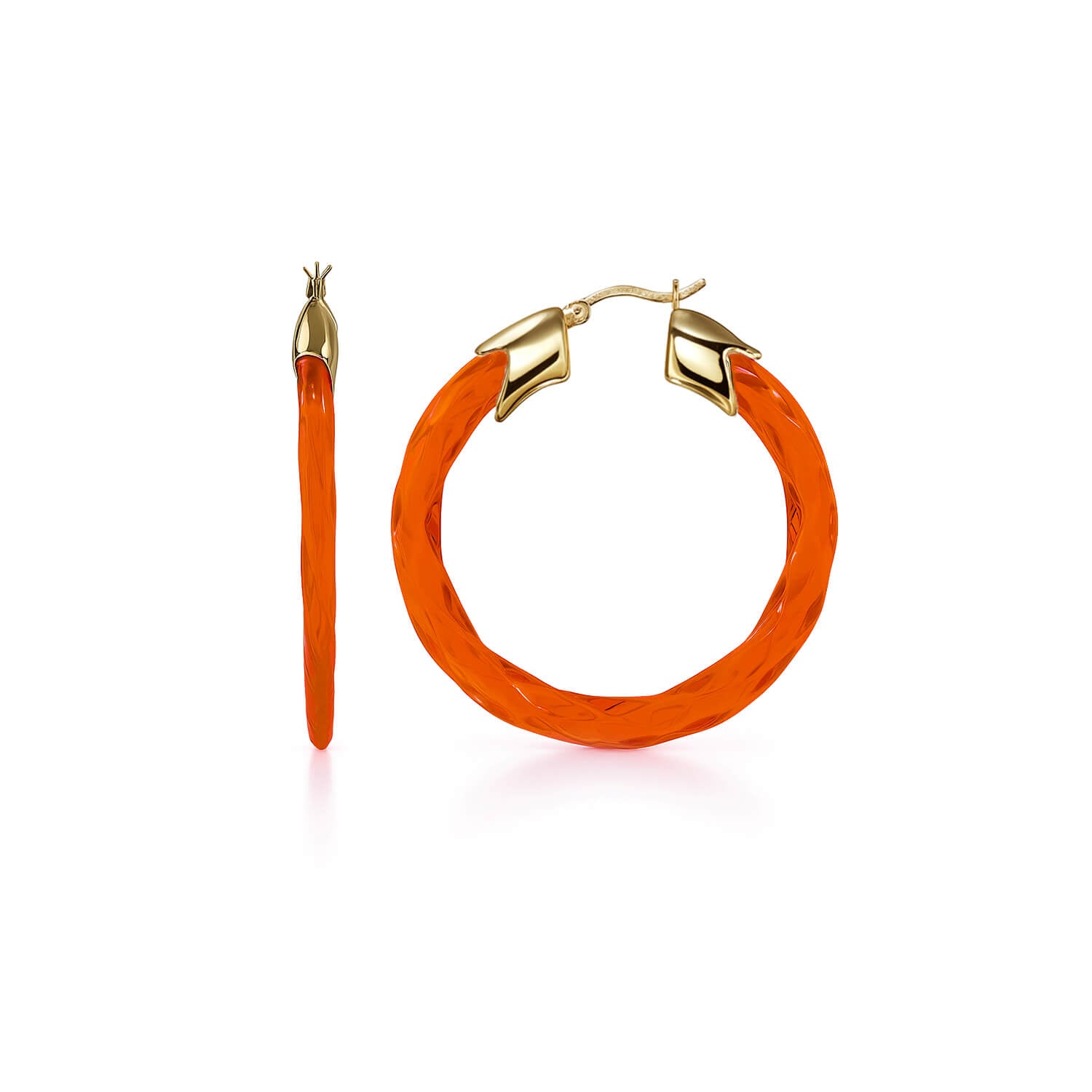 Swirl Twist Lucite Birthstone Hoop Earrings in Garnet Red