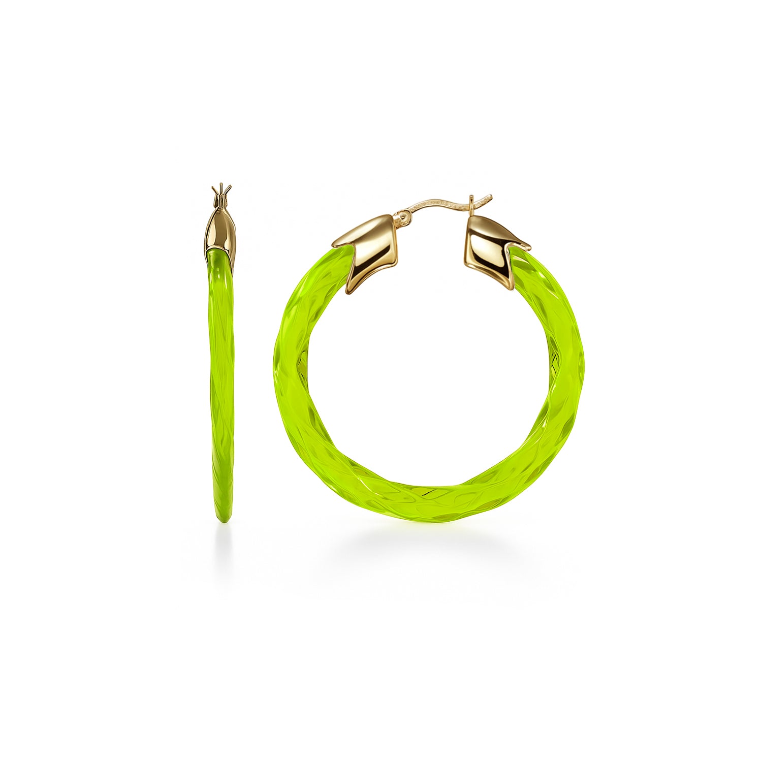 Swirl Twist Lucite Birthstone Hoop Earrings in Peridot Green