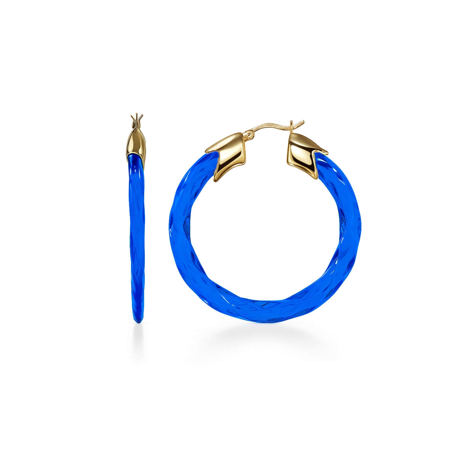 Swirl Twist Lucite Birthstone Hoop Earrings in Sapphire Blue
