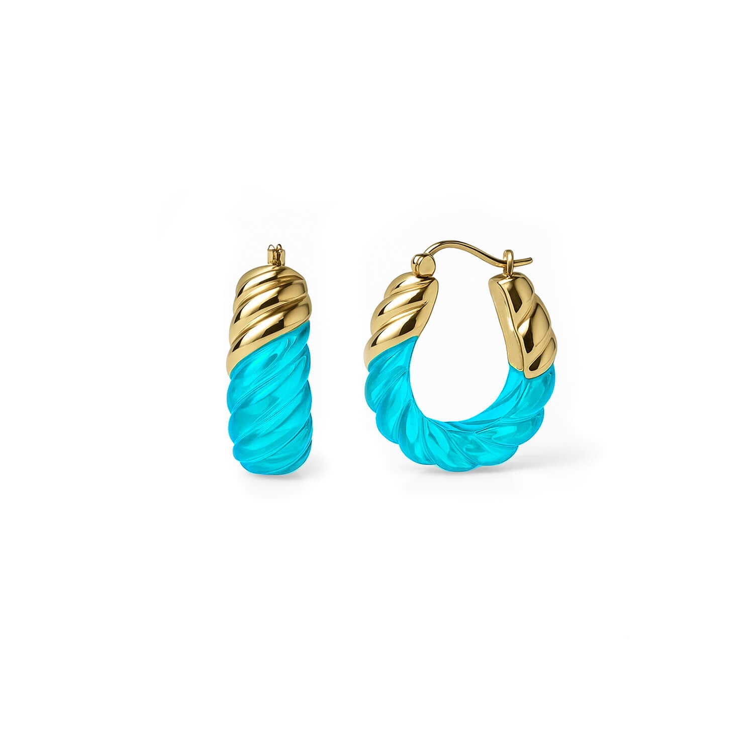 Rope Shrimp Lucite Birthstone Hoop Earrings in Aquamarine Blue
