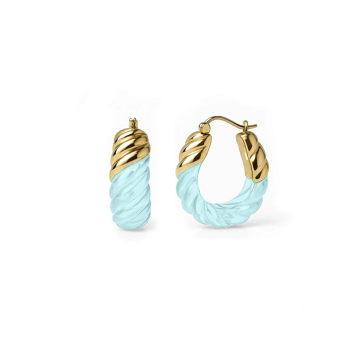 Rope Shrimp Lucite Birthstone Hoop Earrings in Diamond Clear White