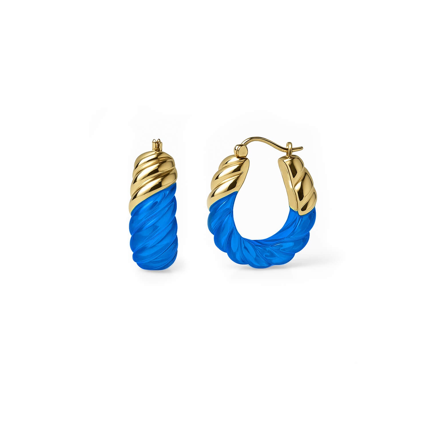 Rope Shrimp Lucite Birthstone Hoop Earrings in Sapphire Blue