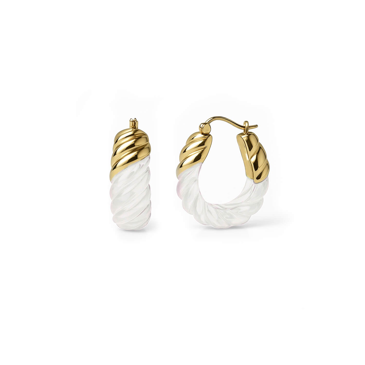Rope Shrimp Lucite Birthstone Hoop Earrings in Pearl White