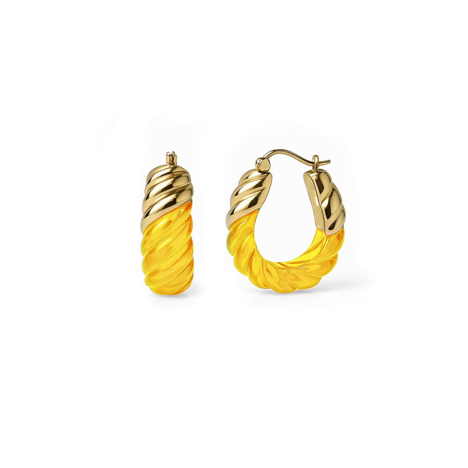 Rope Shrimp Lucite Birthstone Hoop Earrings in Citrine Yellow