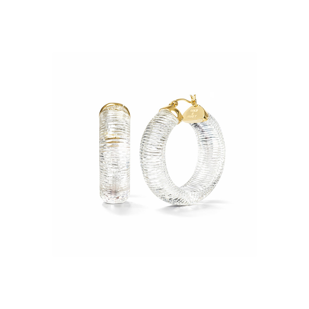 Clear Diamond Cut Wide Lucite Hoop Earrings