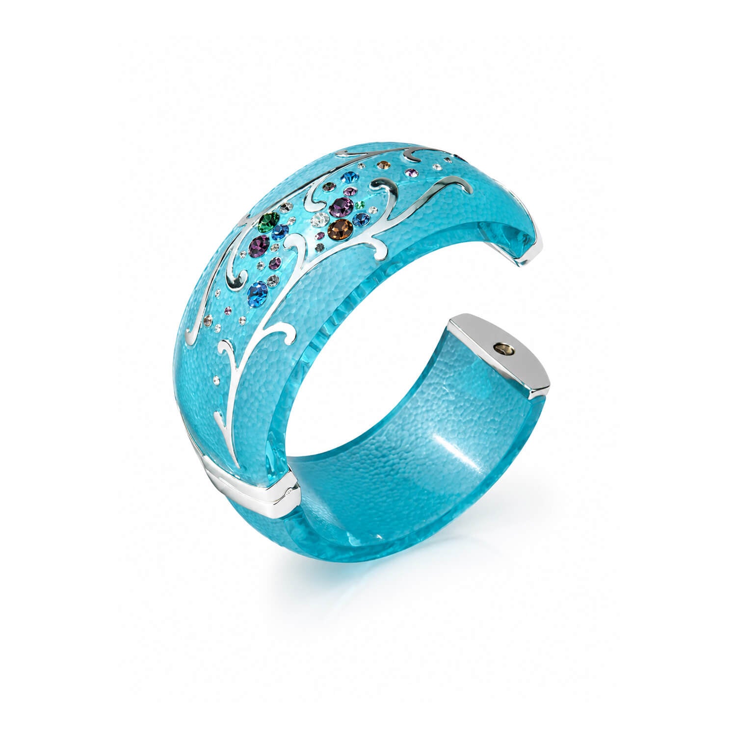 Turquoise bracelet with decorative elements on a white background