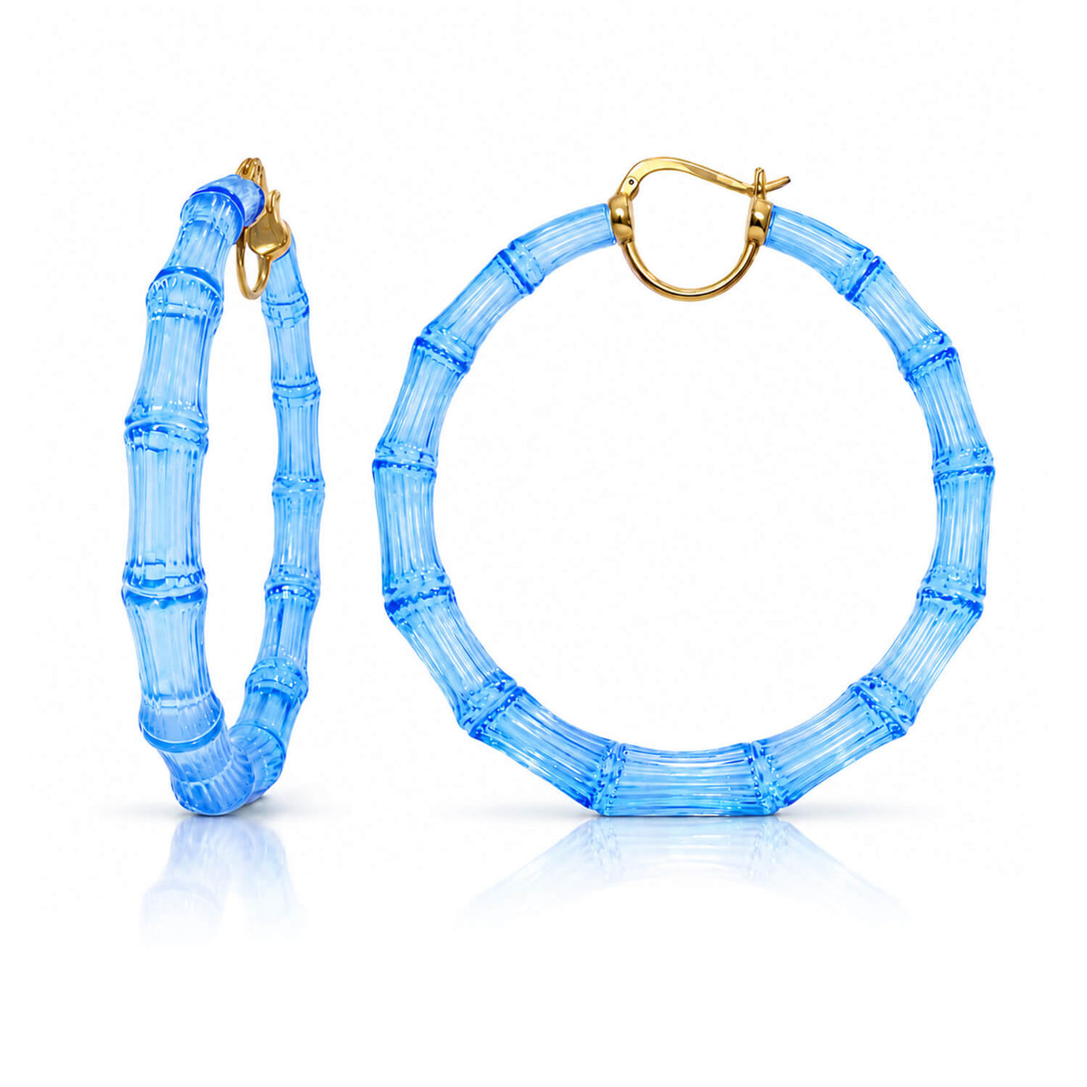xl bamboo hoop earrings in blue on a white background