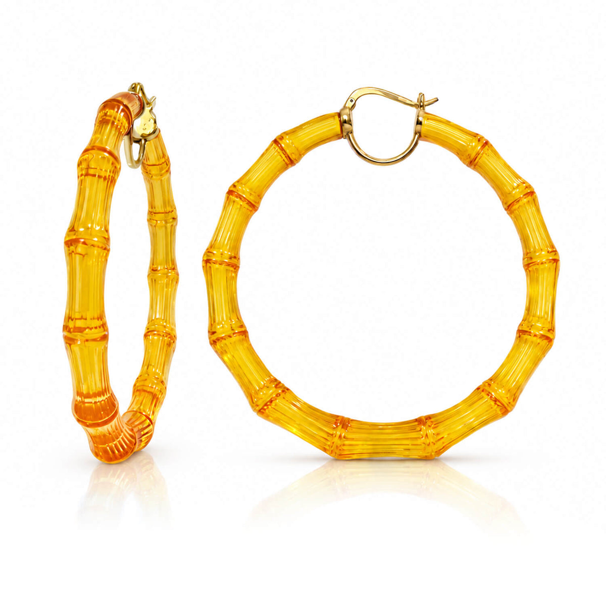 xl bamboo hoop earrings in honey gold on a white background