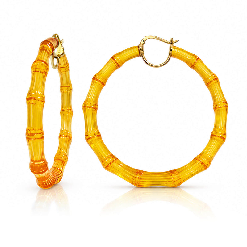 xl bamboo hoop earrings in honey gold on a white background