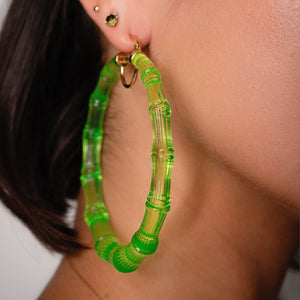 XL Green Bamboo Lucite Hoop Earrings