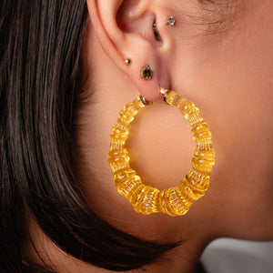 Yellow Bamboo Hoop Earrings