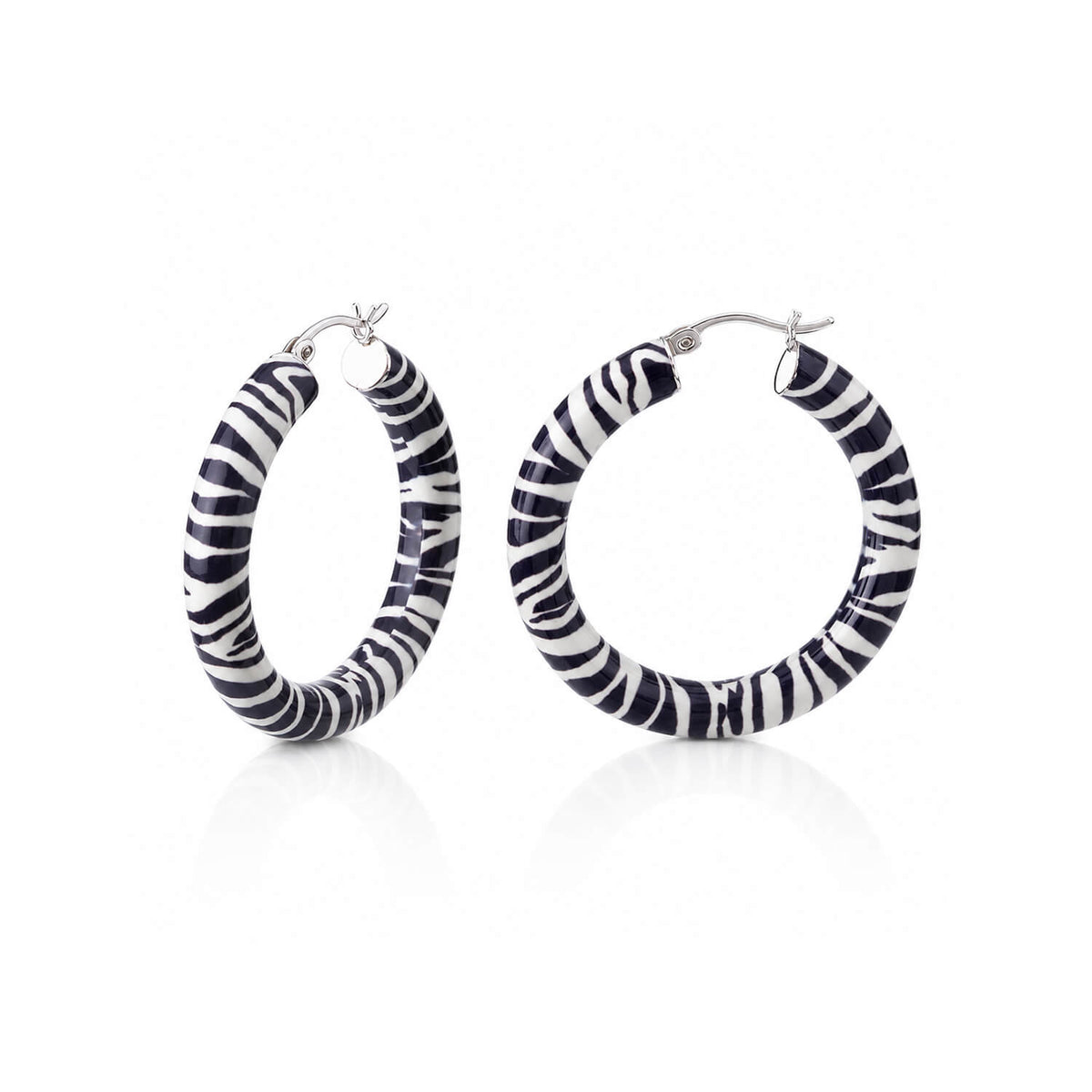 zebra print hoop earrings on white background