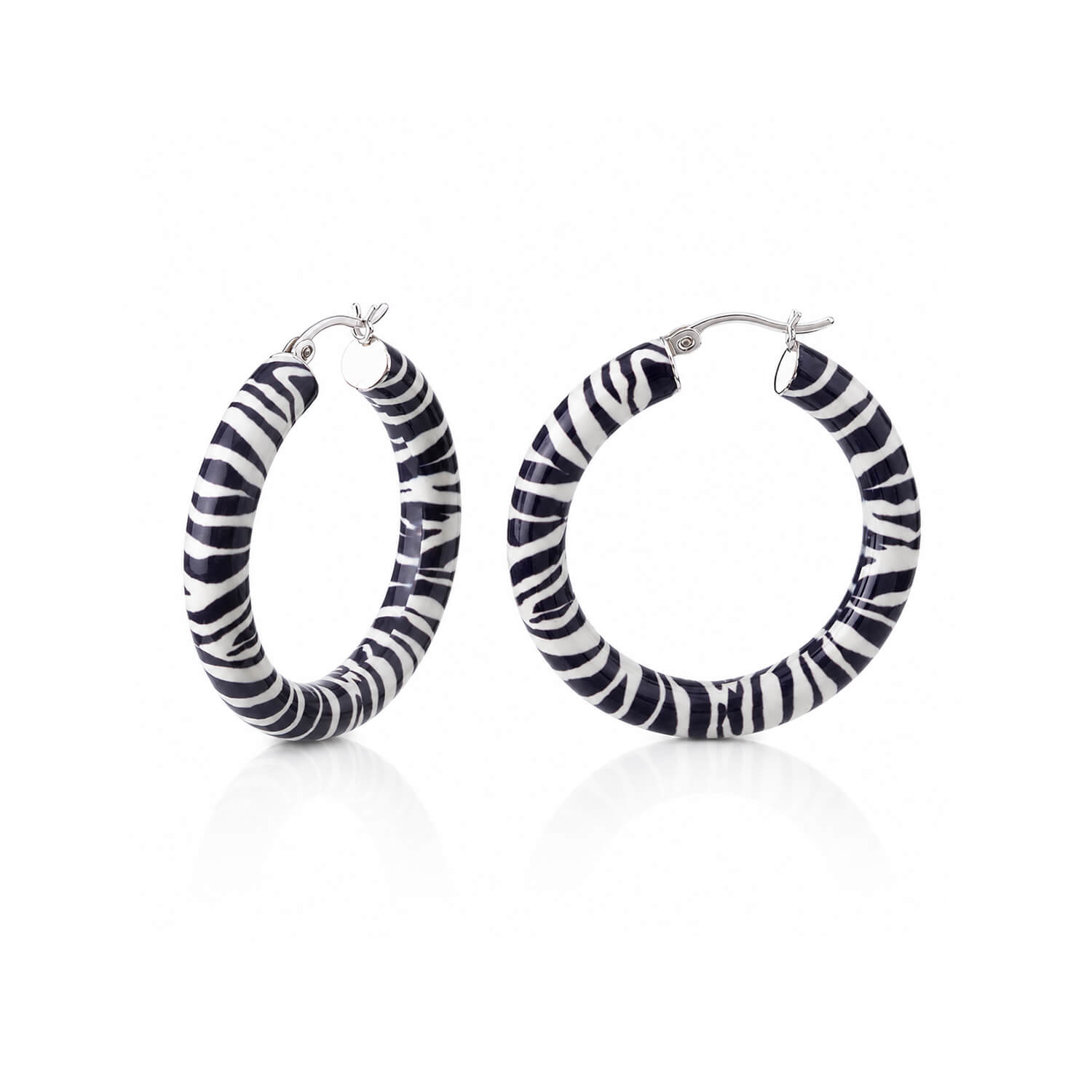 zebra print hoop earrings on white background