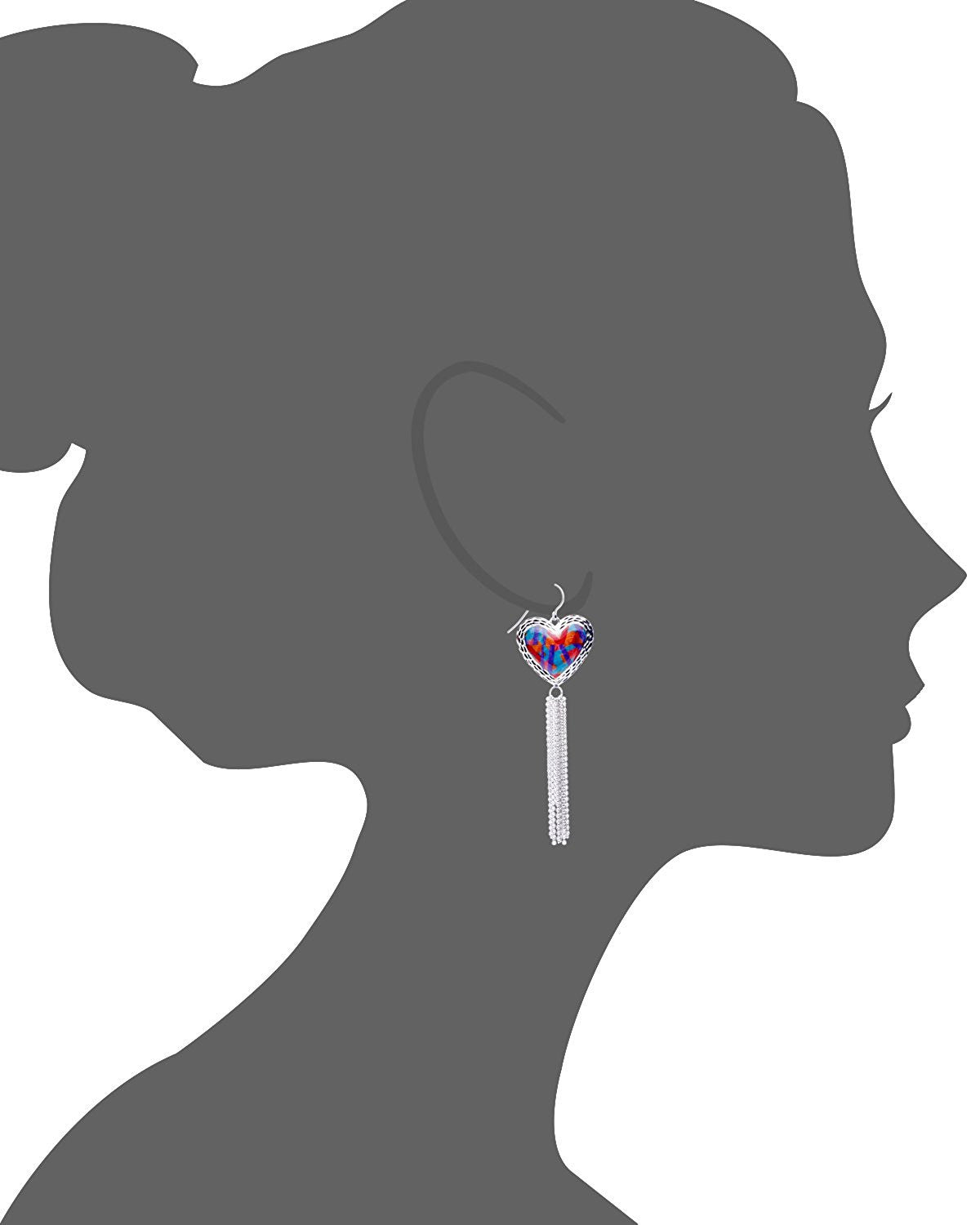 Blue and Red Heart Tassel Earring Vector