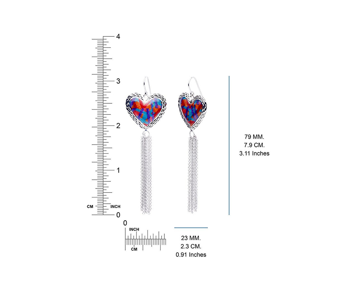 Blue and Red Heart Tassel Earring Dimensions