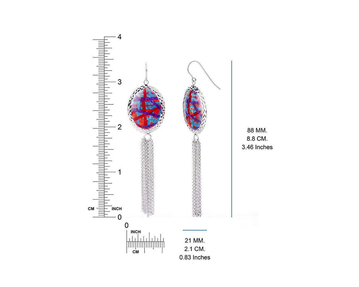 Red and Blue Tassel Earrings Dimensions