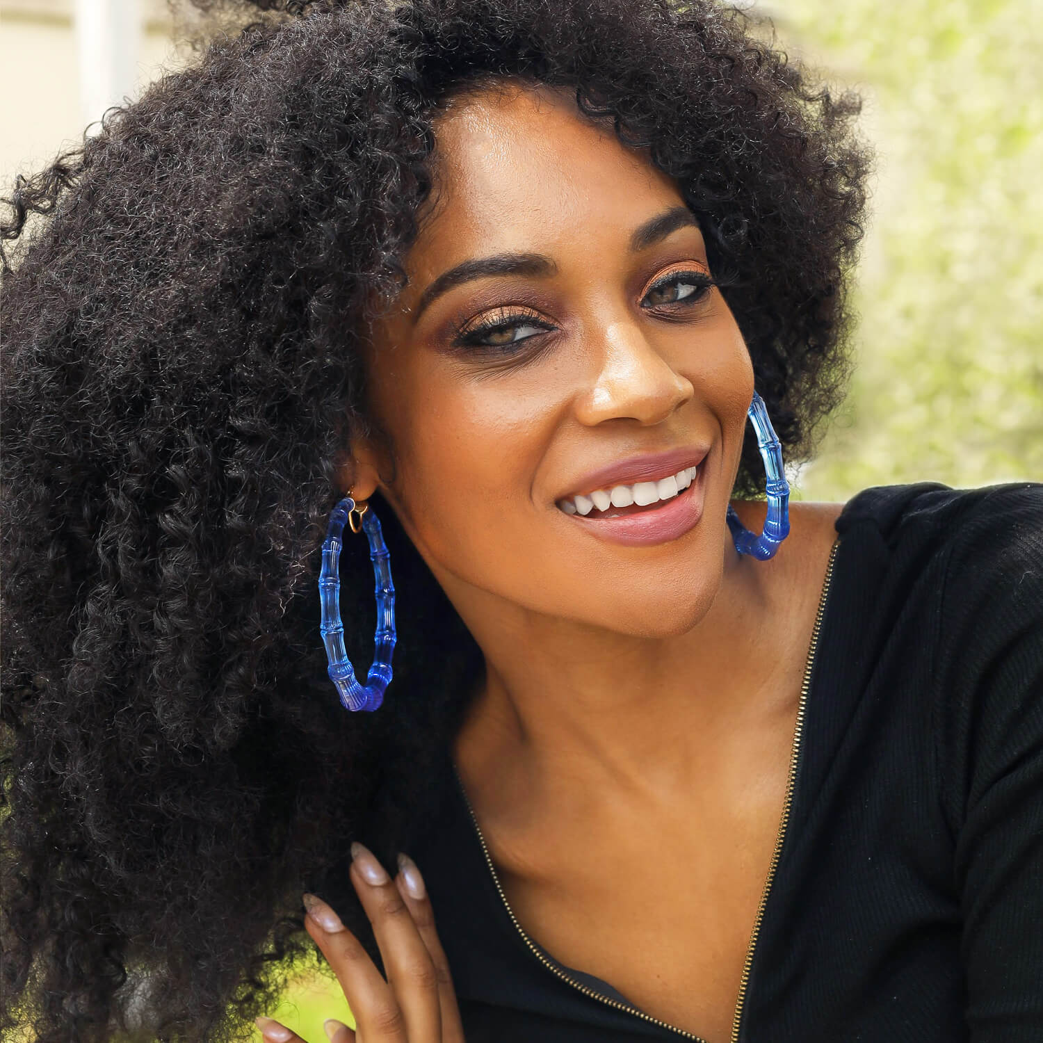 XL Blue Lucite Bamboo Hoops
